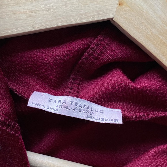 ZARA dark red velour oversized hoodie - Picture 4 of 5